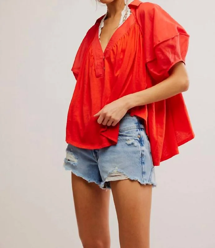 Sunray Babydoll Top In Red Exclusive Sale