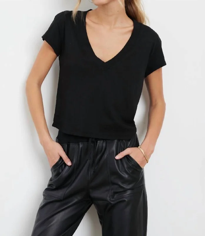 Suri Organic Deep V Tee In Black Trendy Attire For Her