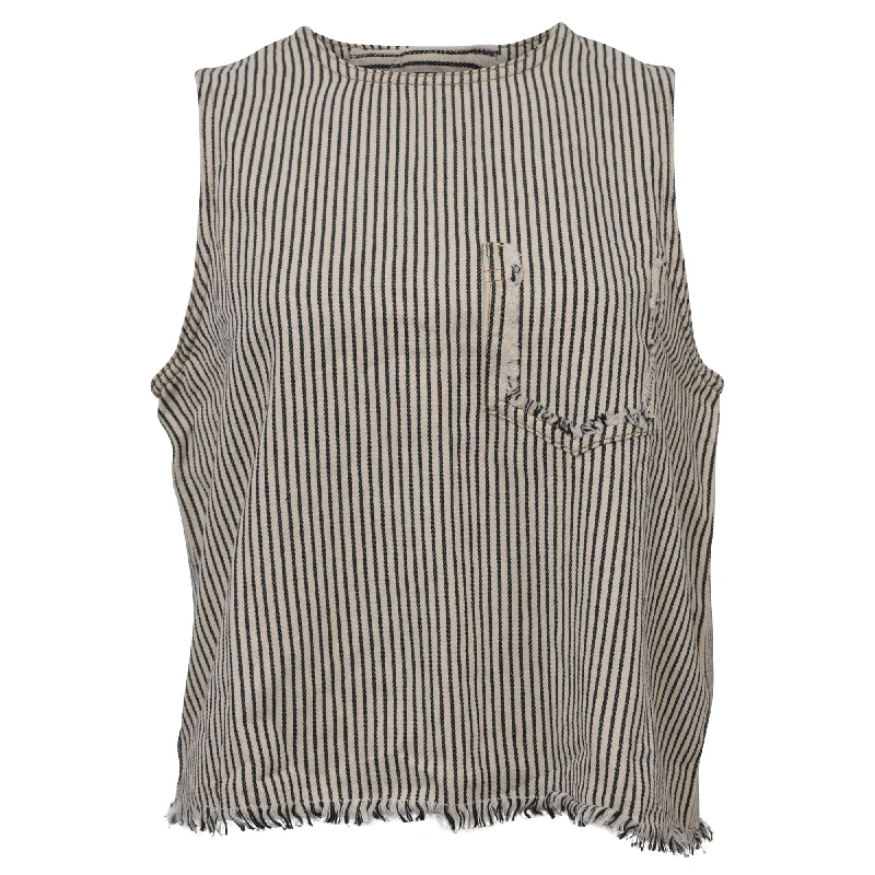 T by Alexander Wang Denim Pinstripe Crop Top in White Cotton Clearance Sale, All Cheap