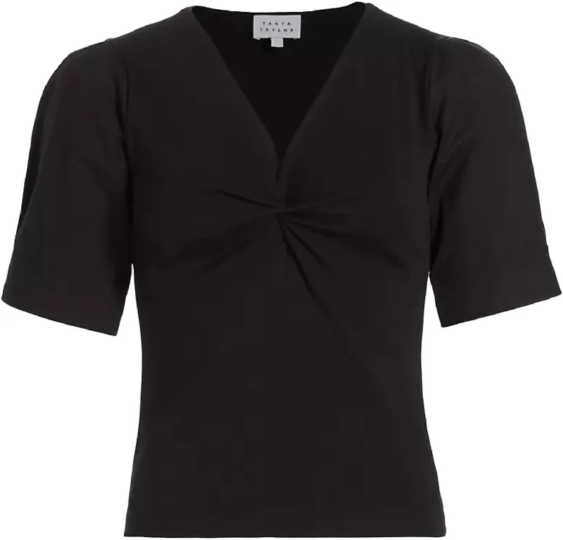 Tanya Taylor Women's Ronelle Twist Front Top, Black Sleek Design