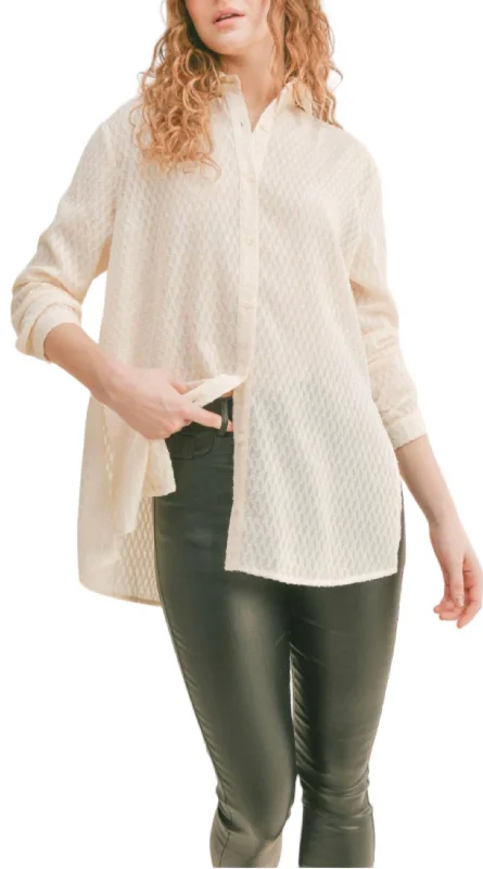 Tea Time Button Down Shirt In Beige Evening Elegance