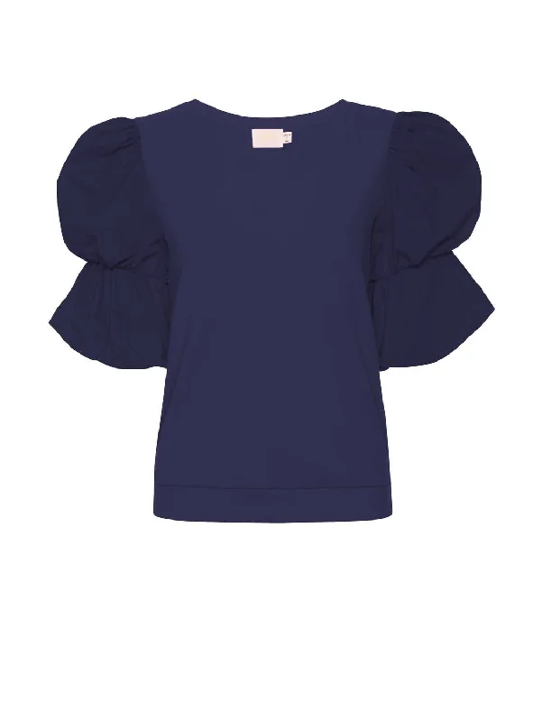 Teddi Contrast Bubble Sleeve Sweatshirt In Navy Trending Items