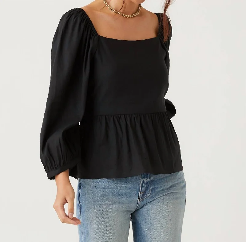 Tie Back Blouson Top In Black Runway Inspired Wear