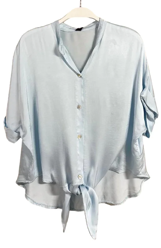 Tie Front Shirt In Sky Blue Elegant Simplicity Wardrobe