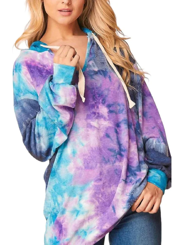 Tiedye Brushed Bubble Sleeve Hoodie In Purple Fashion-Forward