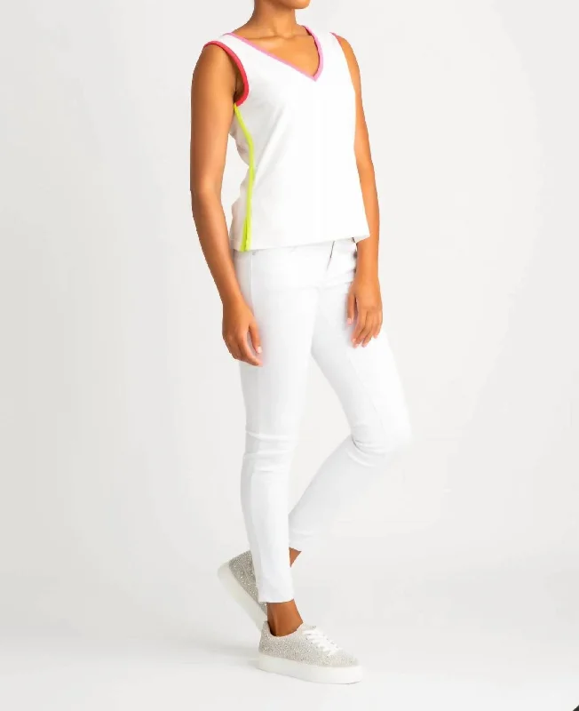 Tips Of Color Tank Top In White/multi Chic & Cozy Collection