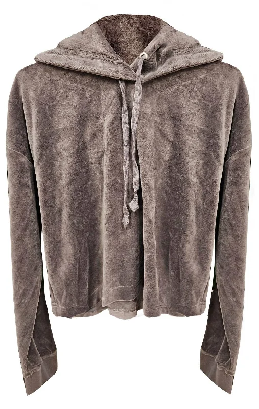 Top Hat Wildstyle Cropped Velour Hoodie Pullover In Gray Flowy Fabric