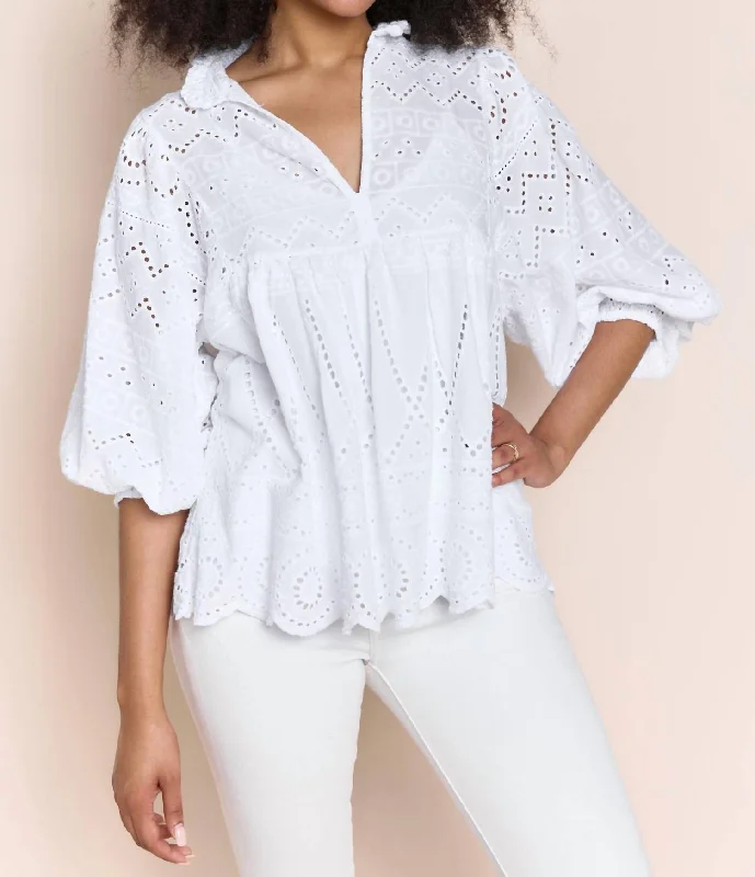 Tracy Cotton Eyelet Blouse In White Season Offer