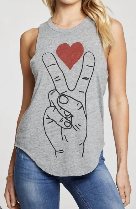 Triblend Muscle Tank Peace And Love In Streaky Grey Inspired By You, Designed For You