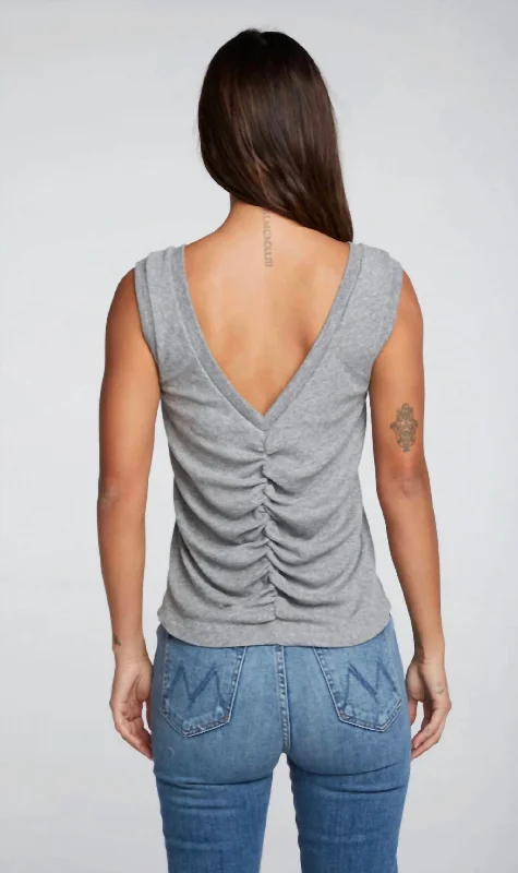 Triblend Rib Shirred Back V Muscle Tank In Streaky Grey Discover Now