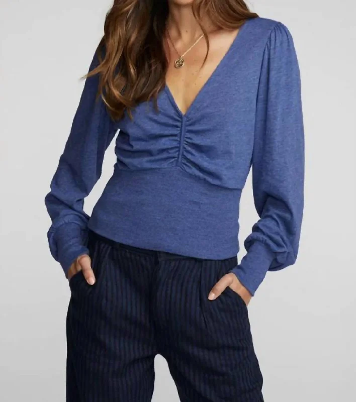 Triblend V-Neck Long Sleeve Top In Lapis Blue Fashion Forward