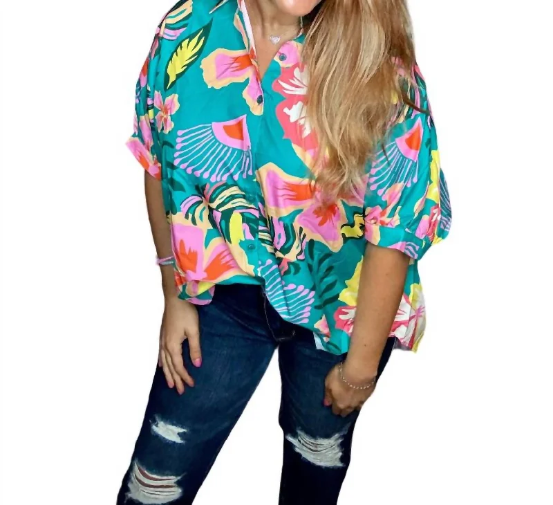 Tropical Paradise Top In Multi Artful Design