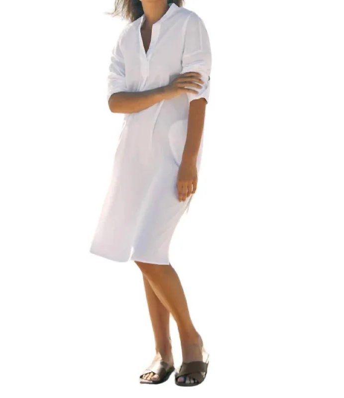 Tunic Shirt Dress In White Vintage Look