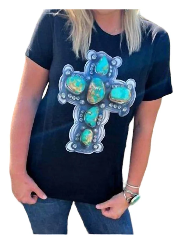 Turquoise Cross Tee In Black Casual Chic