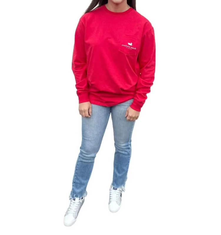 Unisex - Long Sleeve Fishing Tee In Red Seasonal Clearance