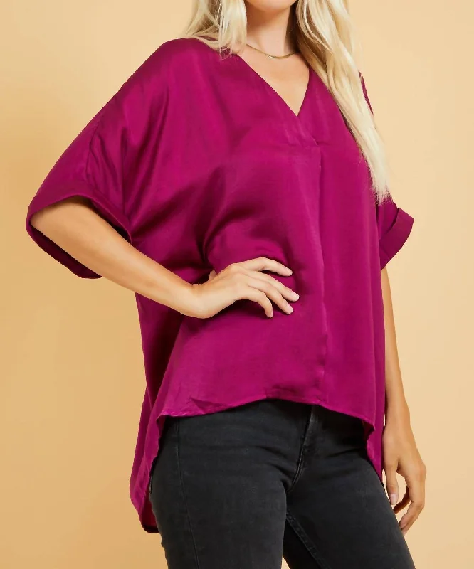 V-Neck High-Low Top In Wine Style Without Limits