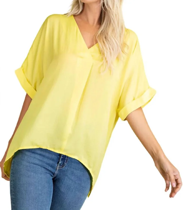 V-Neck High-Low Top In Yellow Flash Sale Fever