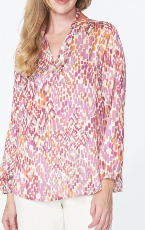 V-Neck Top In Tiles In Pink Multi Trend Alert