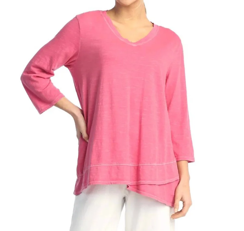 V-Neck Tulip Hem Top In Fuschia Purple Last Chance Sale