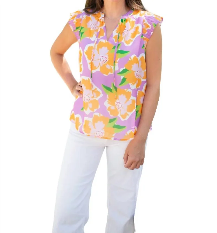 Valery Top In Sea Flower Lilac Statement Piece