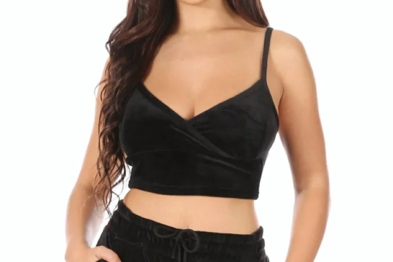 Velour Cropped Brami In Black Trend Forward Women's Wear