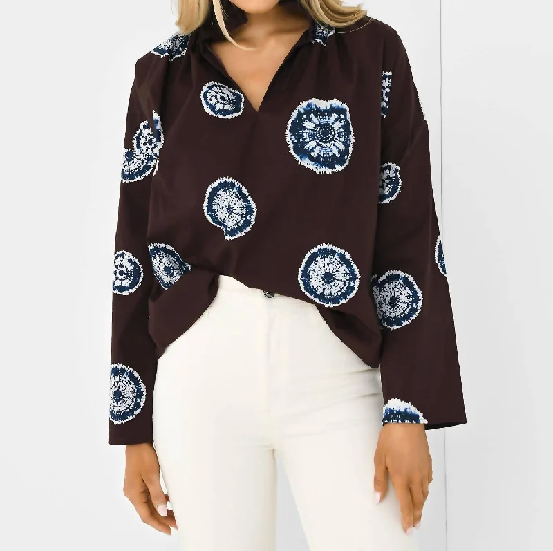 Vicki Long Sleeve Top In Blue/brown Tie Dye Fashion Forward Outfits