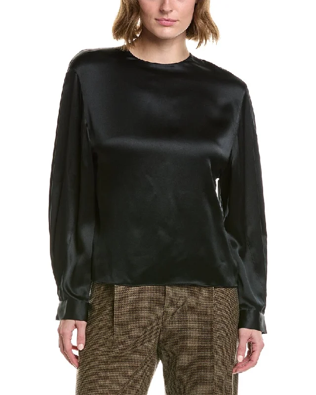 Vince Pleated Cuff Silk Blouse Versatile Style Wardrobe