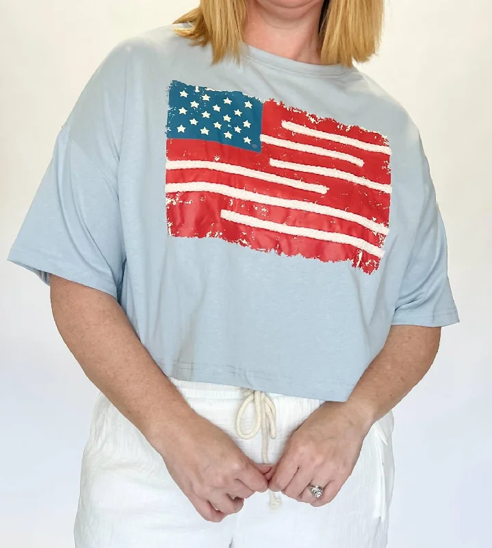 Vintage Usa Flag Crop Tee In Dusty Blue End Of Season Clearance