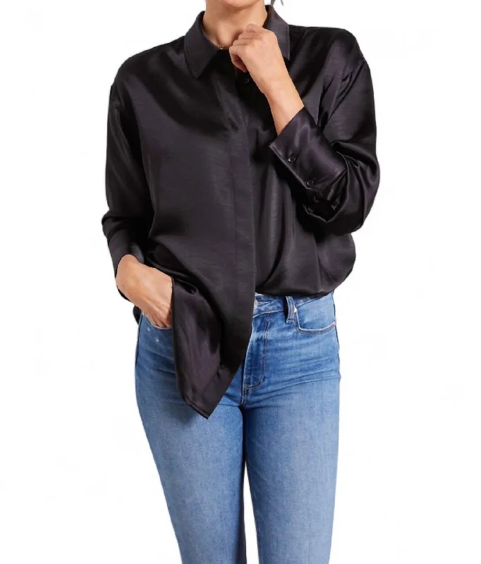 Washed Satin Weekend Shirt In Black Don't Miss Out