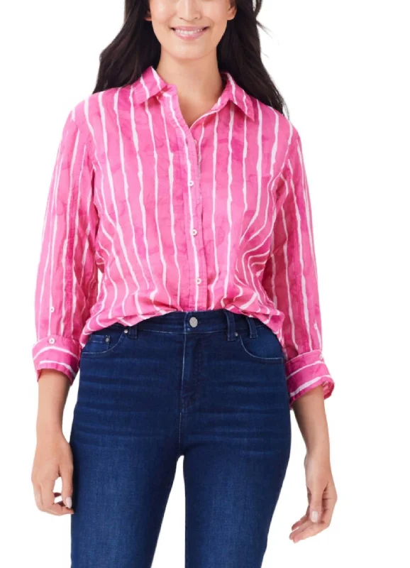 Watercolor Stripe Girlfriend Shirt In Pink Multi Charming Silhouette