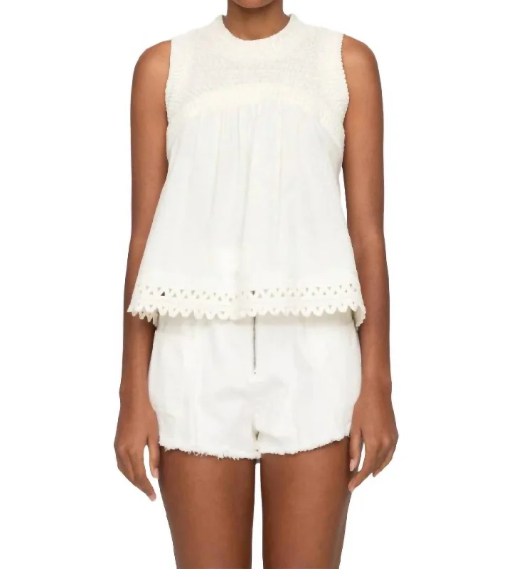 Willa Hand Smocked Tank Top In White Runway Inspired Wear