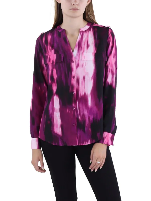 Womens Abstract Pocket Button-Down Top Flash Sale Now