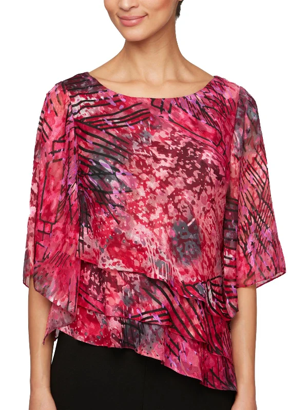 Womens Abstract Print Asymmetrical Blouse Vibrant Prints