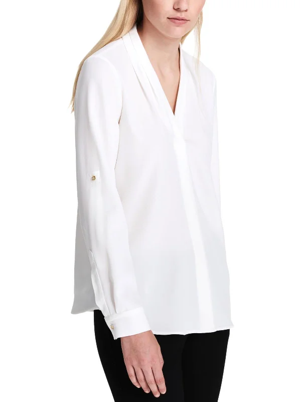 Womens Adjustable Sleeve V-Neck Blouse Exclusive Sale