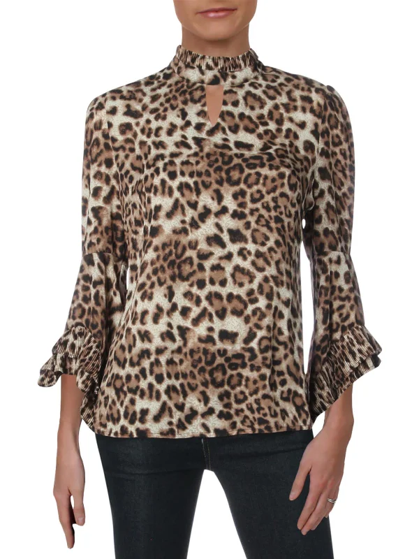 Womens Animal Print Mock Neck Blouse Vintage Style Clothing Sale