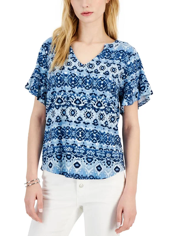 Womens Aztec Print V Neck Pullover Top Effortless Everyday Wear