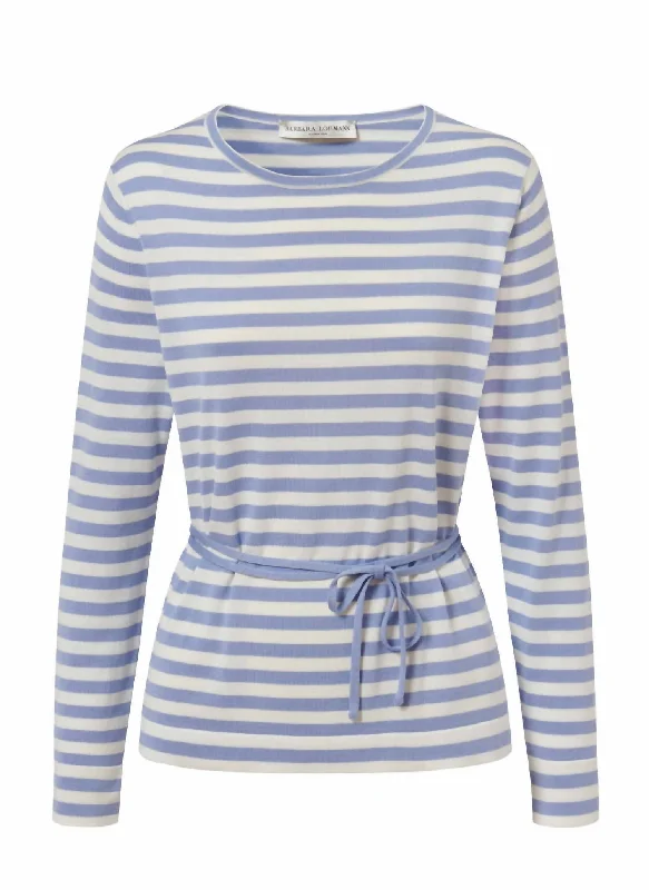 Women's Bree Stripe Pullover Top With Belt In Blue Chic & Cozy Apparel