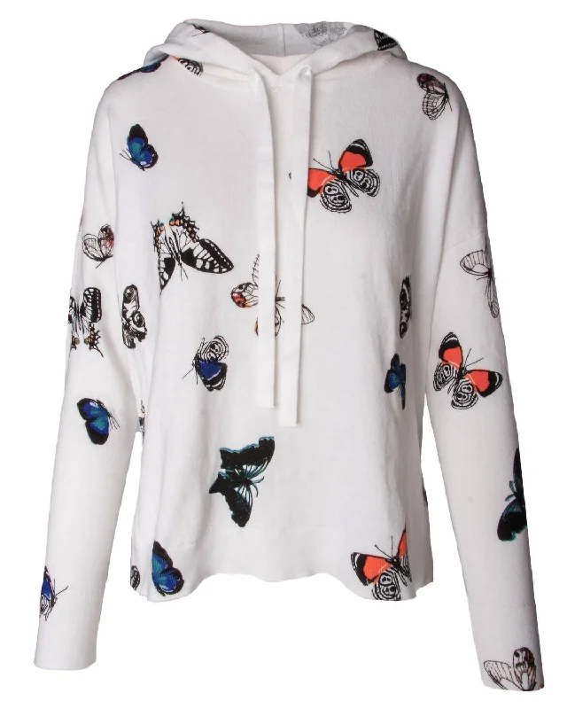 Women's Butterfly Hoodie In White Graceful Drape