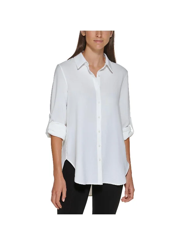 Womens Button Front Collared Blouse Wardrobe Essentials