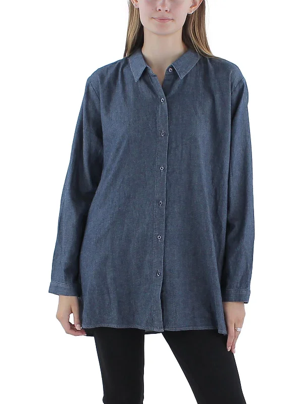 Womens Button Organic Cotton Button-Down Top Comfortable Clothes