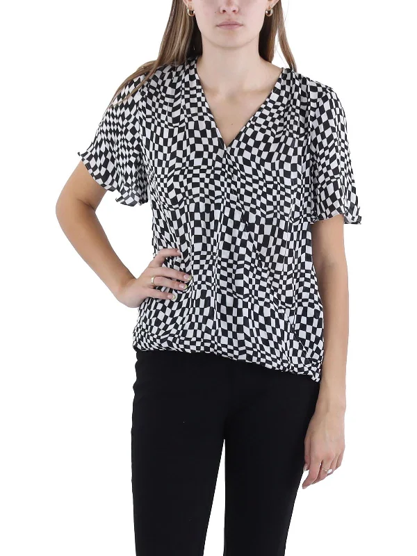 Womens Checker Casual Wrap Top Luxury Comfort