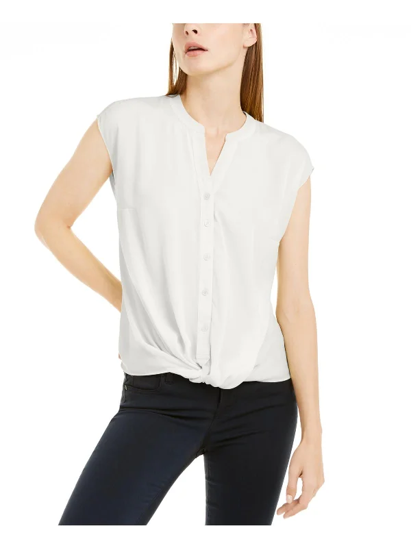 Womens Chiffon Cap Sleeves Button-Down Top Clearance Event