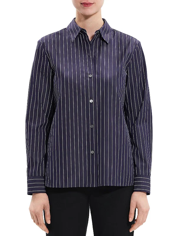 Womens Collar Pinstrip Button-Down Top Rustic Countryside Charm Look