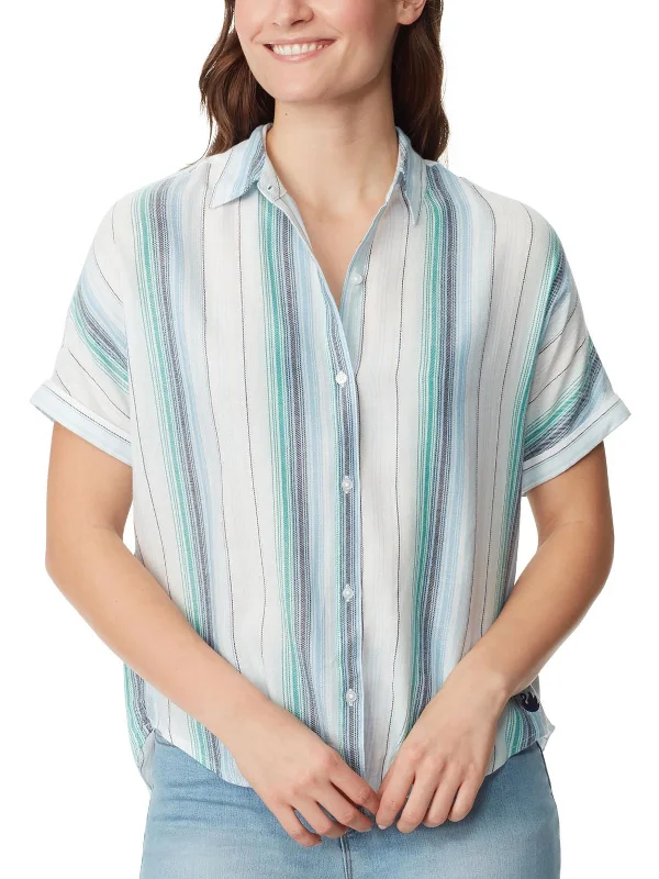 Womens Collar Short Sleeves Button-Down Top Hot Styles