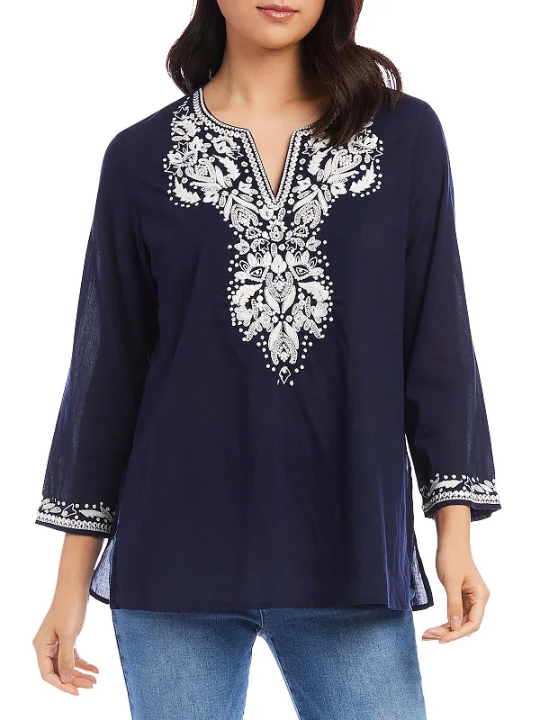 Womens Cotton Embroidered Tunic Top Chic And Trendy