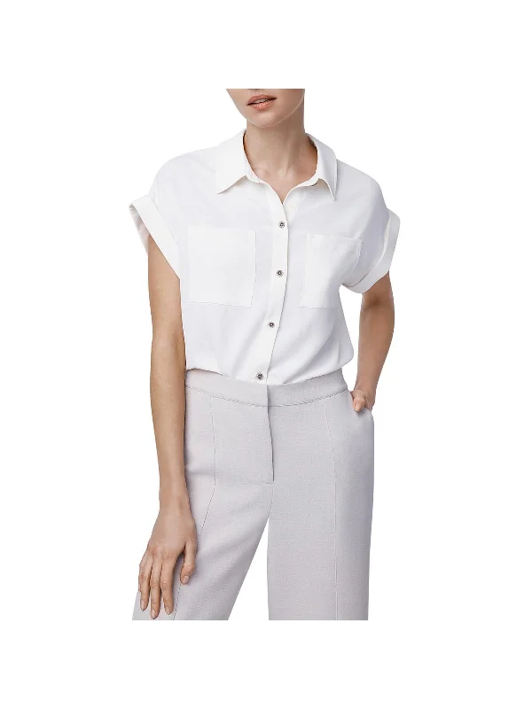 Womens Drop Shoulder Collared Button-Down Top Pastel Styles