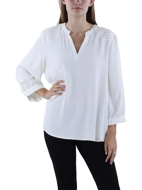 Womens Eyelet 3/4 Sleeve Blouse End Of Month Blowout