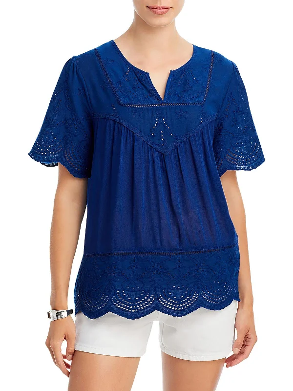 Womens Eyelet Short Sleeve Blouse Save On Inspired Styles