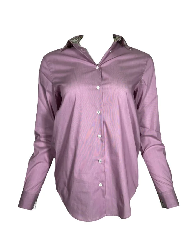 Women's Fine Stripe Blouse With Contrast Trim In Pink Style Upgrade