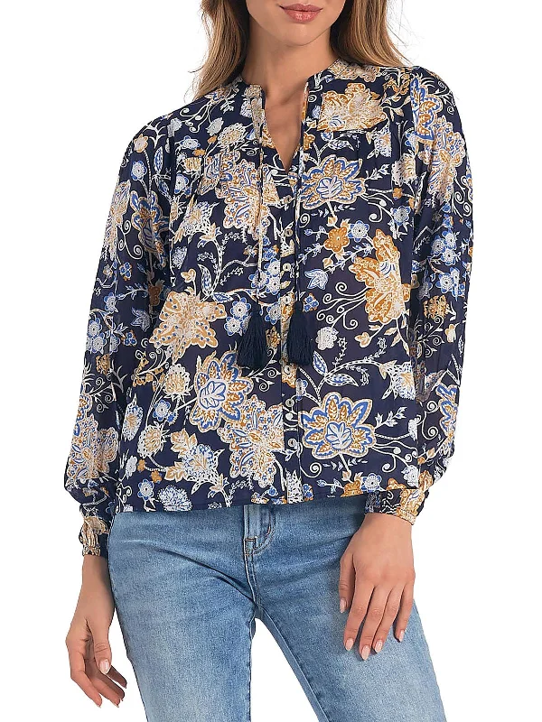 Womens Floral Collar Button-Down Top Hollywood Glam Award - Show Style